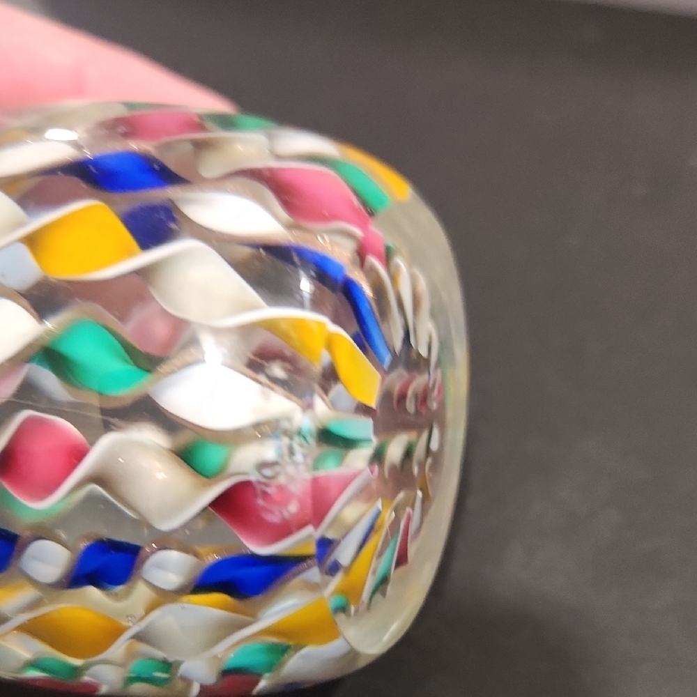 MURANO Multi Colored Twisted Ribbon/Millefiori Hand Blown Art Glass Paperweight - Picture 10 of 11